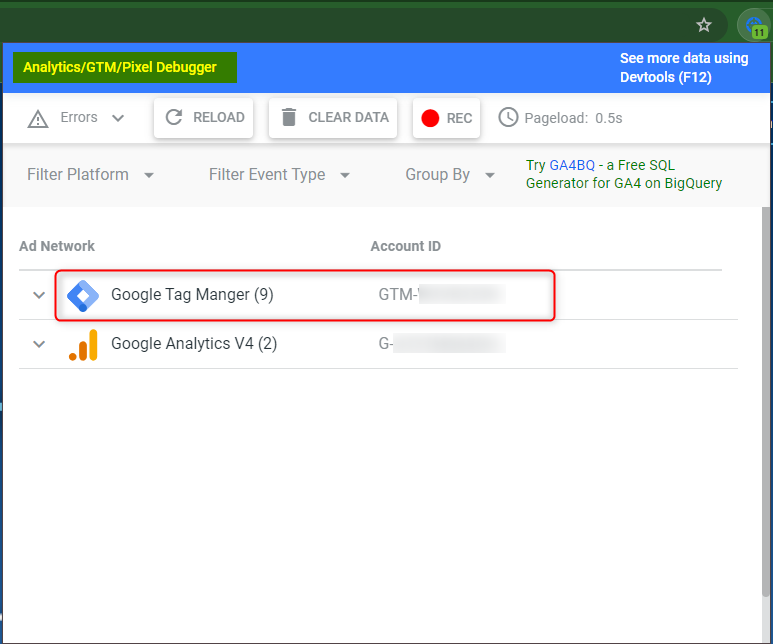 Extension Chrome pour GTM