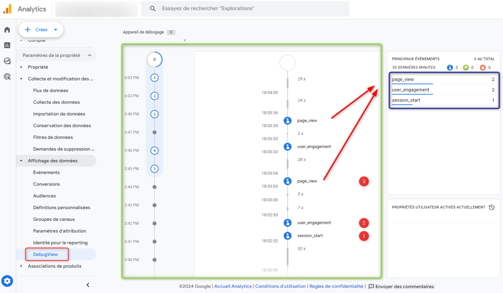 Mode Debug View dans Google Analytics