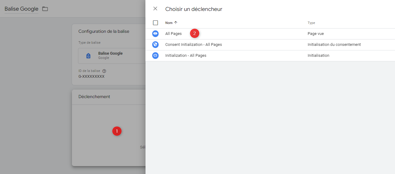 Configuration du déclencheur de la balise