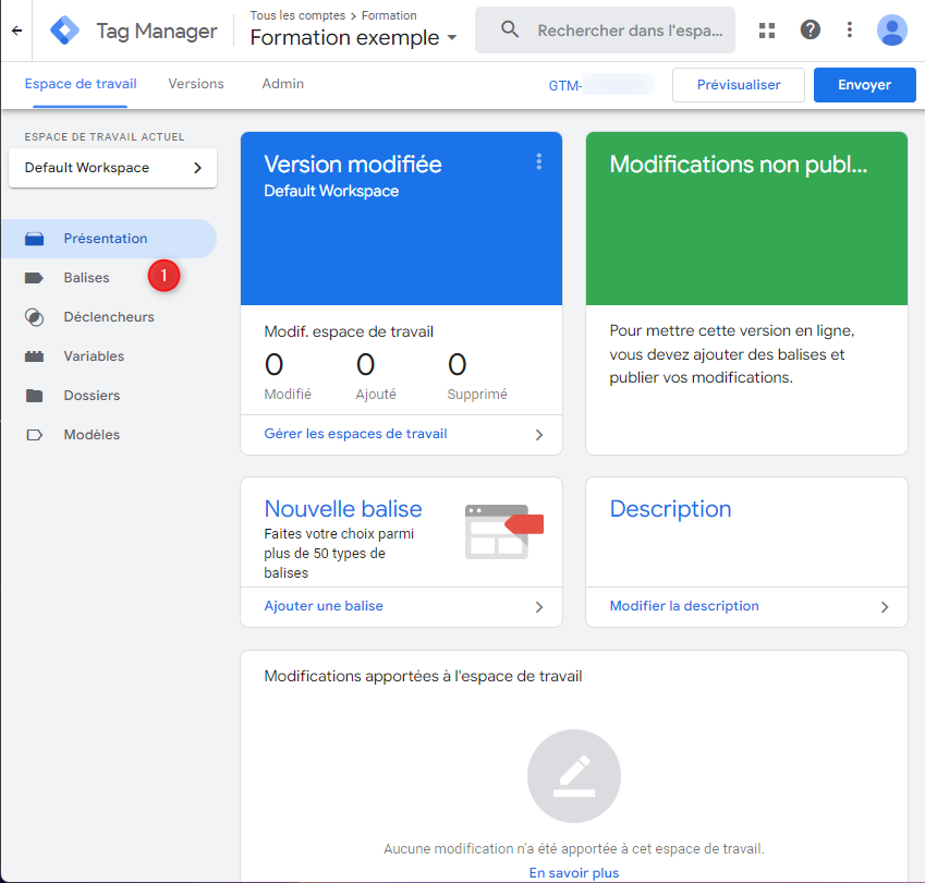 Interface Google Tag Manager - Section Balises