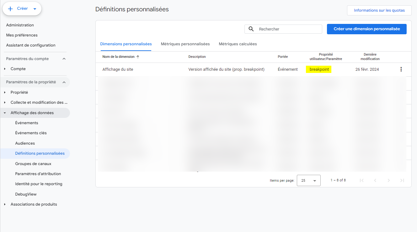 Configuration de la dimension personnalisée dans GA4