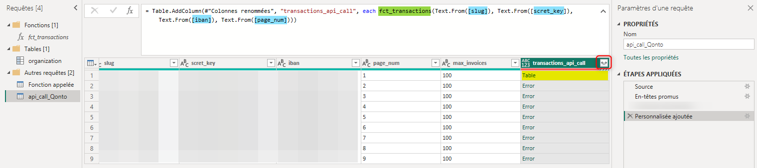 Appel de la fonction dans Power BI